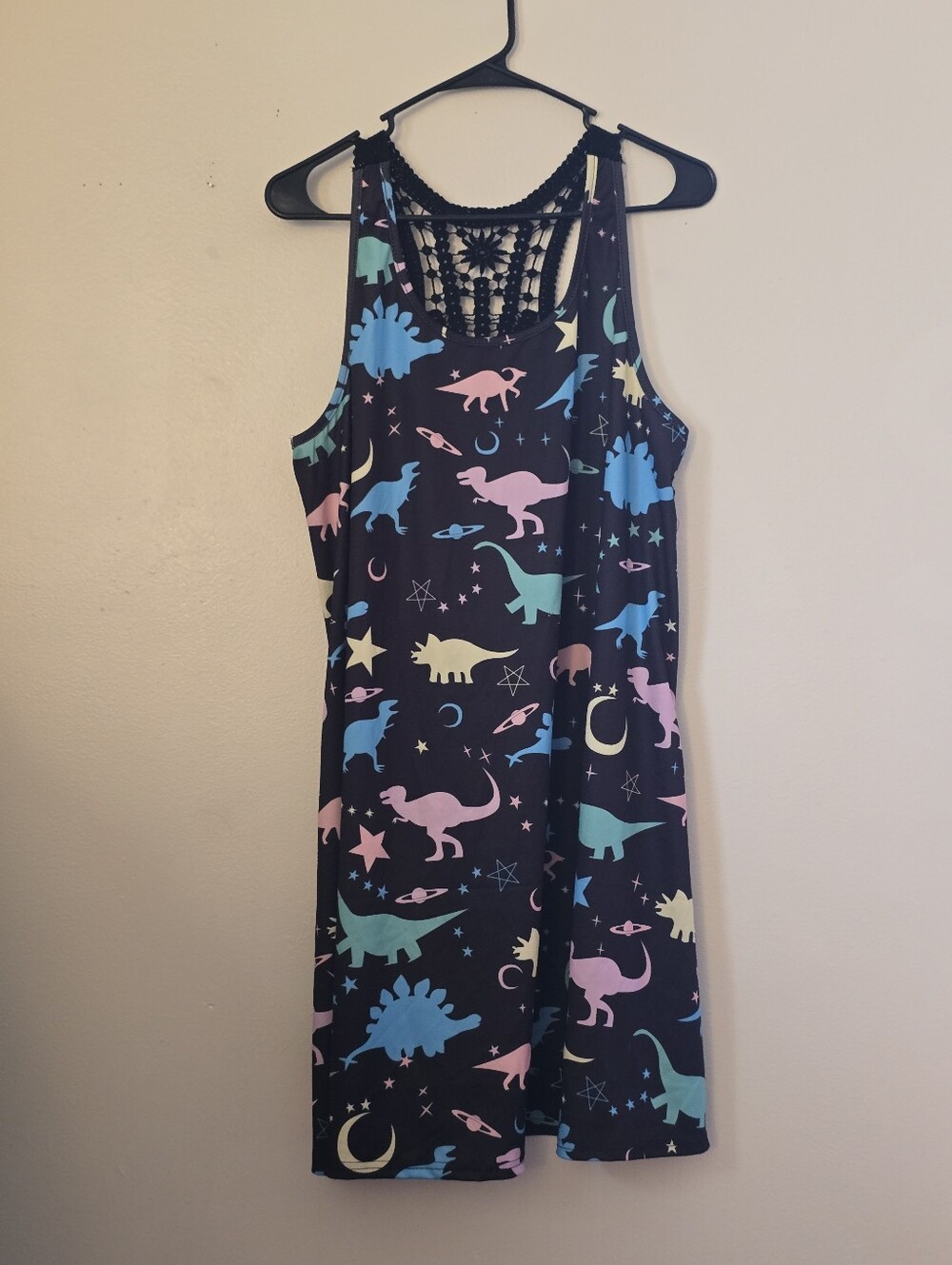 Black Tank with Pastel Dino Print
